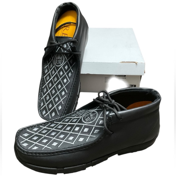 Reywelt Men's Western Chukka Boot Loafer Black Casual Lace-Up Shoes Size 11 NEW - Picture 2 of 10